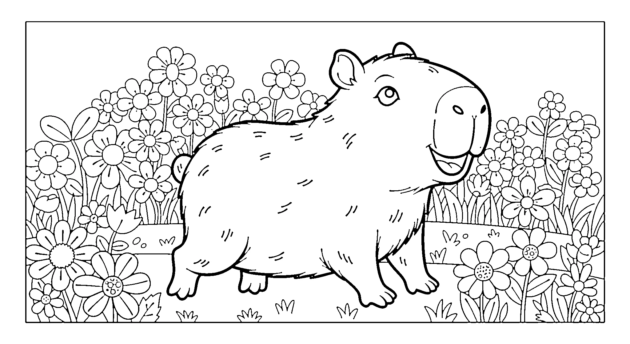 Gambar Mewarnai Kapibara Bermain - Free printable Playing coloring page for children.
